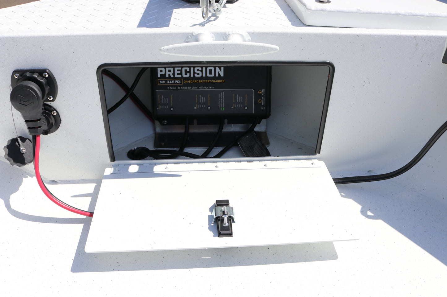 An Alumaweld Columbia 23' boat in motion on a body of water.