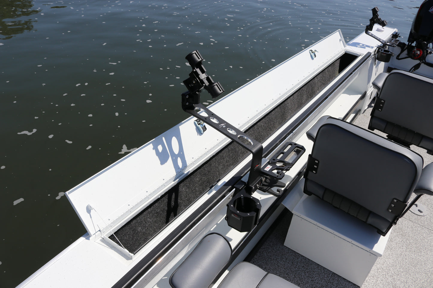 An Alumaweld Columbia 23' boat in motion on a body of water.