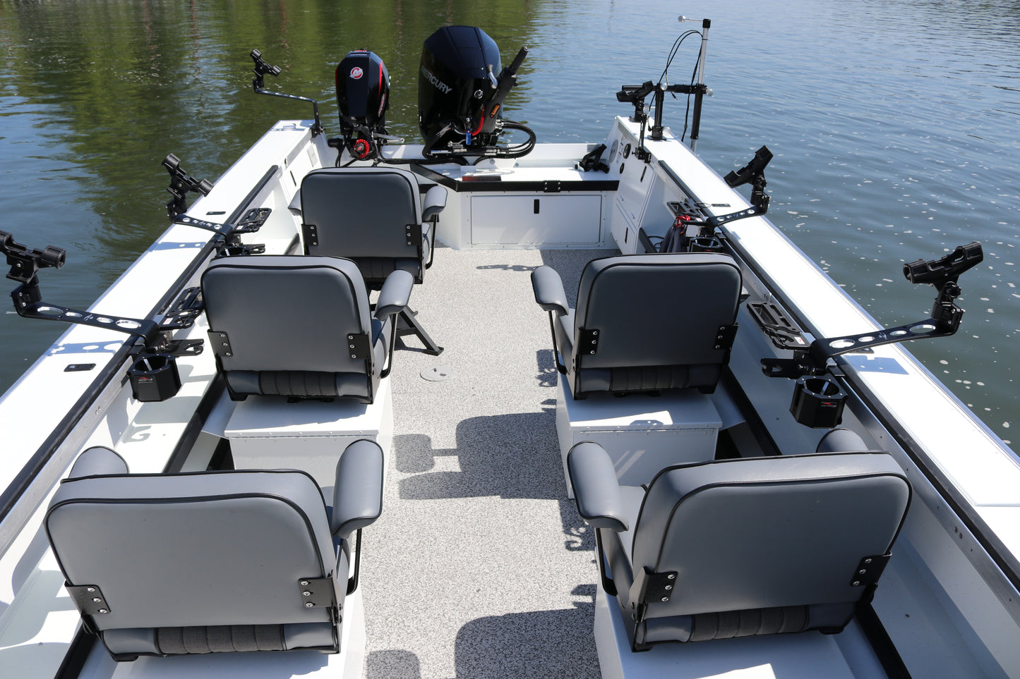 An Alumaweld Columbia 23' boat in motion on a body of water.