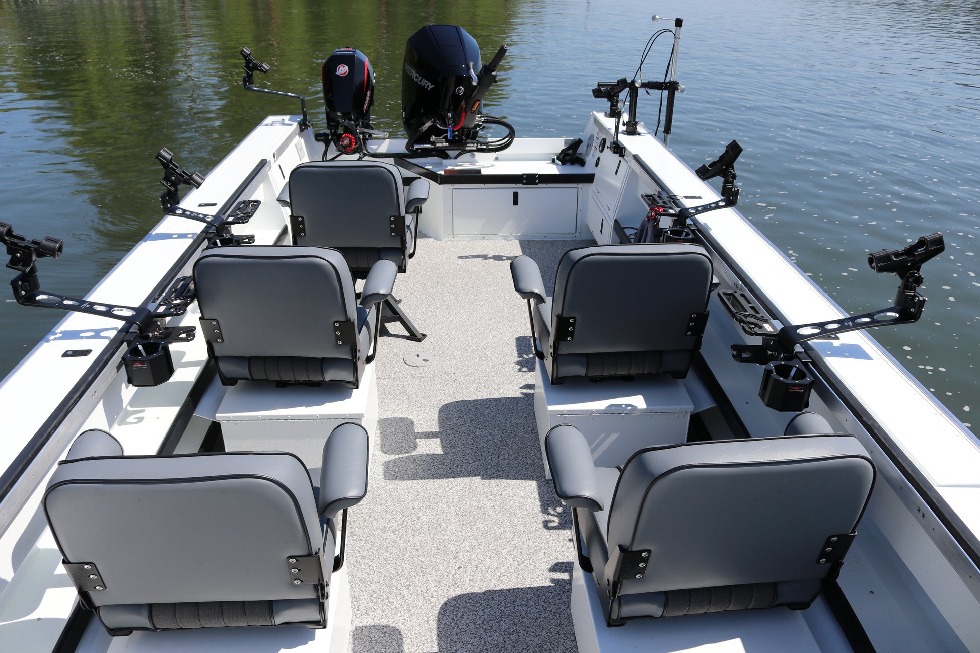 An Alumaweld Columbia 23' boat in motion on a body of water.