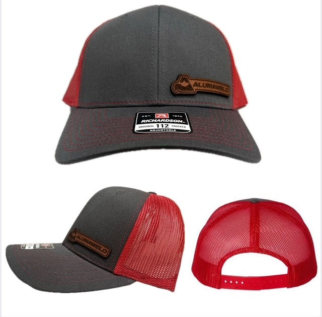 Alumaweld Gray and Red Leather Patch Trucker