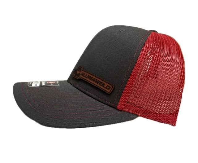 Alumaweld Gray and Red Leather Patch Trucker